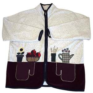 Vintage Bold Spirit Petite Fleece Jacket P/L Gray Harvest Applique Novelty Retro